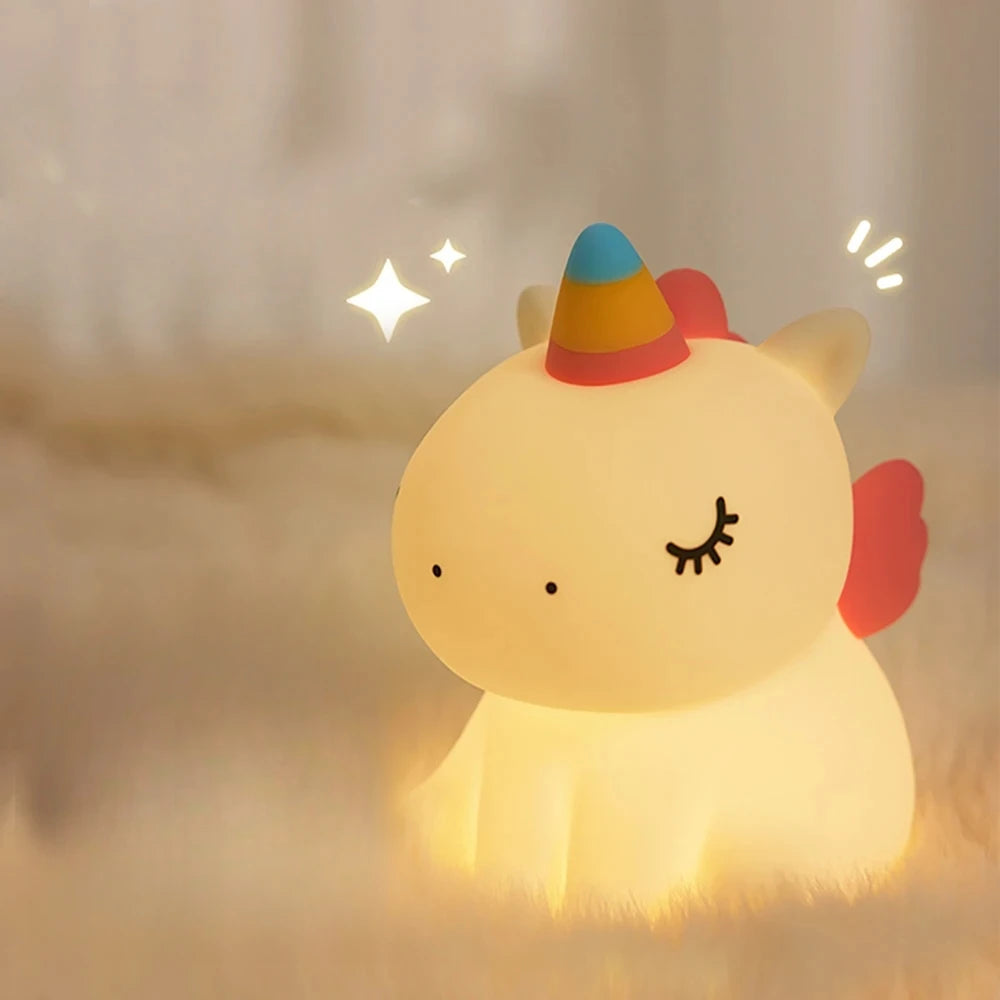 Veilleuse enfant licorne en silicone, lampe de nuit LED tactile USB rechargeable